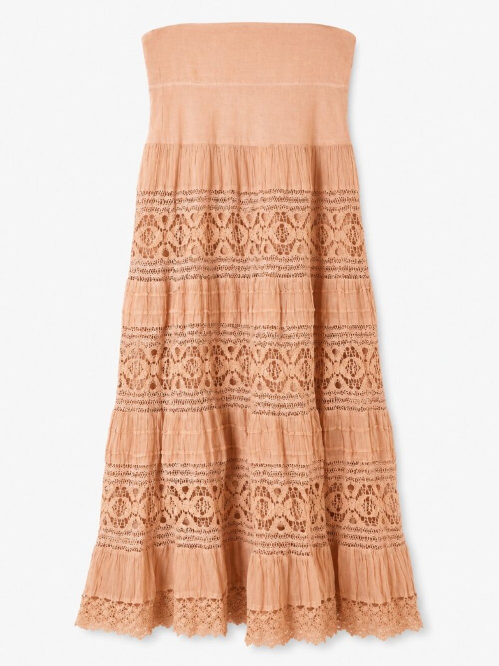 Now & Then Blush Peach Lace Tiered Maxi Skirt Size M Boho - Picture 1 of 4